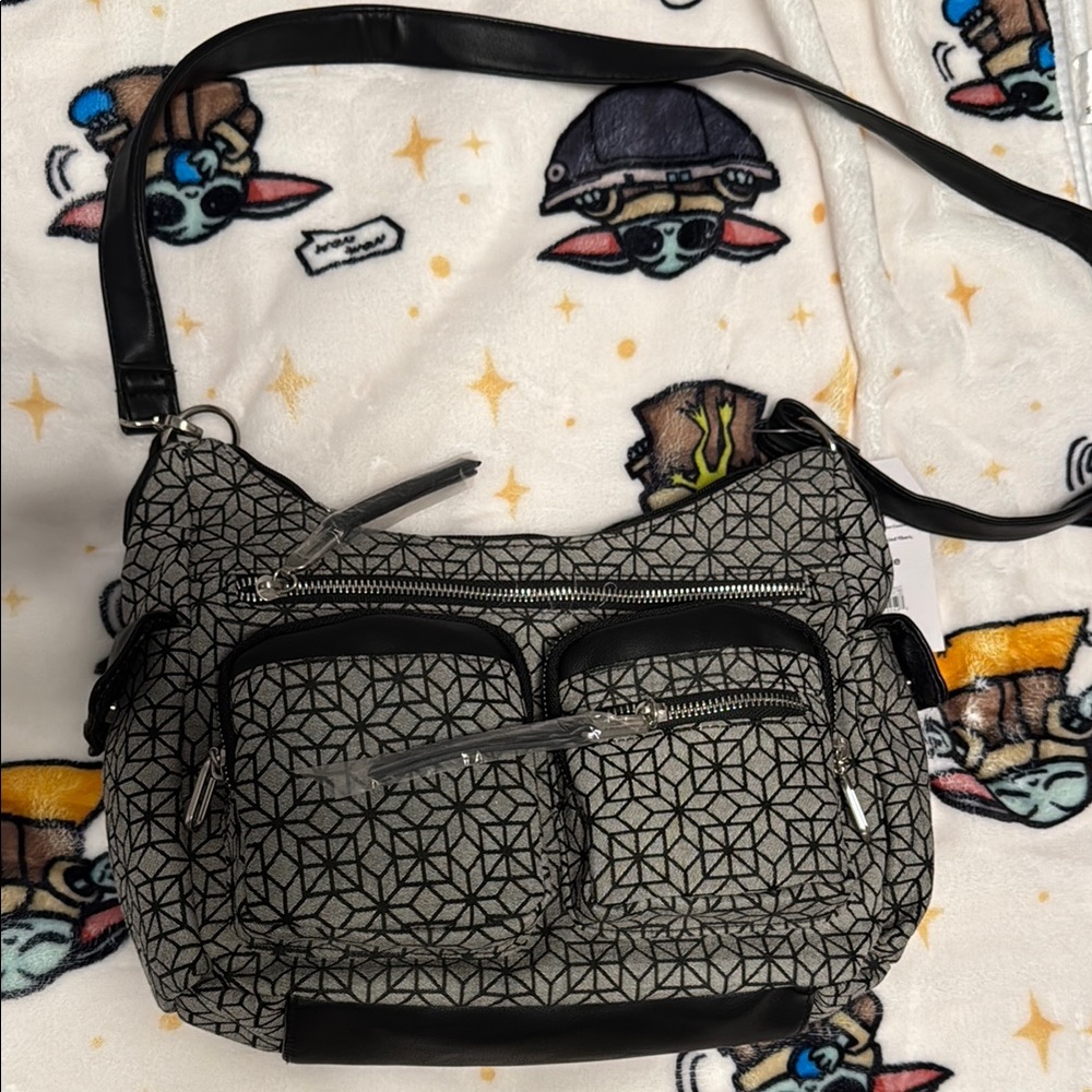 Time and Tru Black and Gray Leopard Print Shoulder Bag